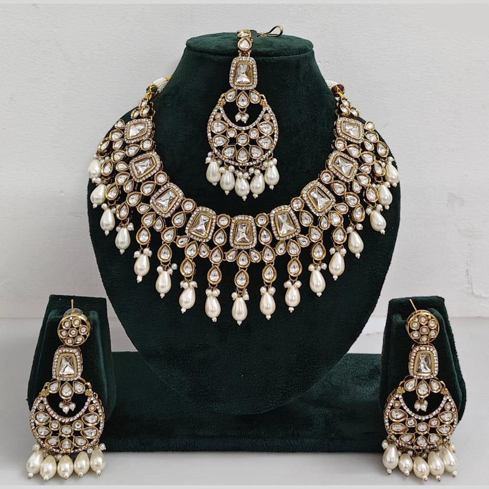 Rajwadi Collection Exclusive Kundan Pearl And Beads Ethnic Necklace Set