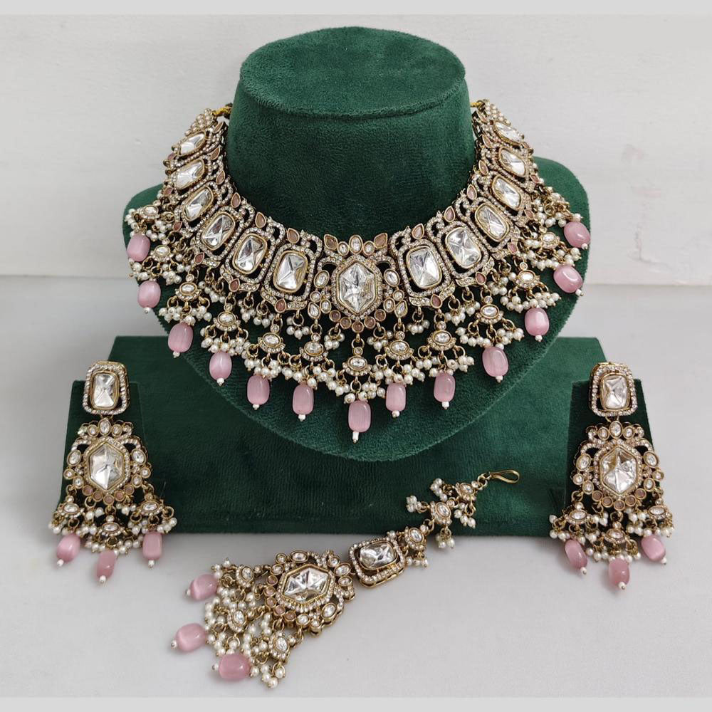 Rajwadi Collection Exclusive Kundan Pearl And Beads Ethnic Choker Necklace Set