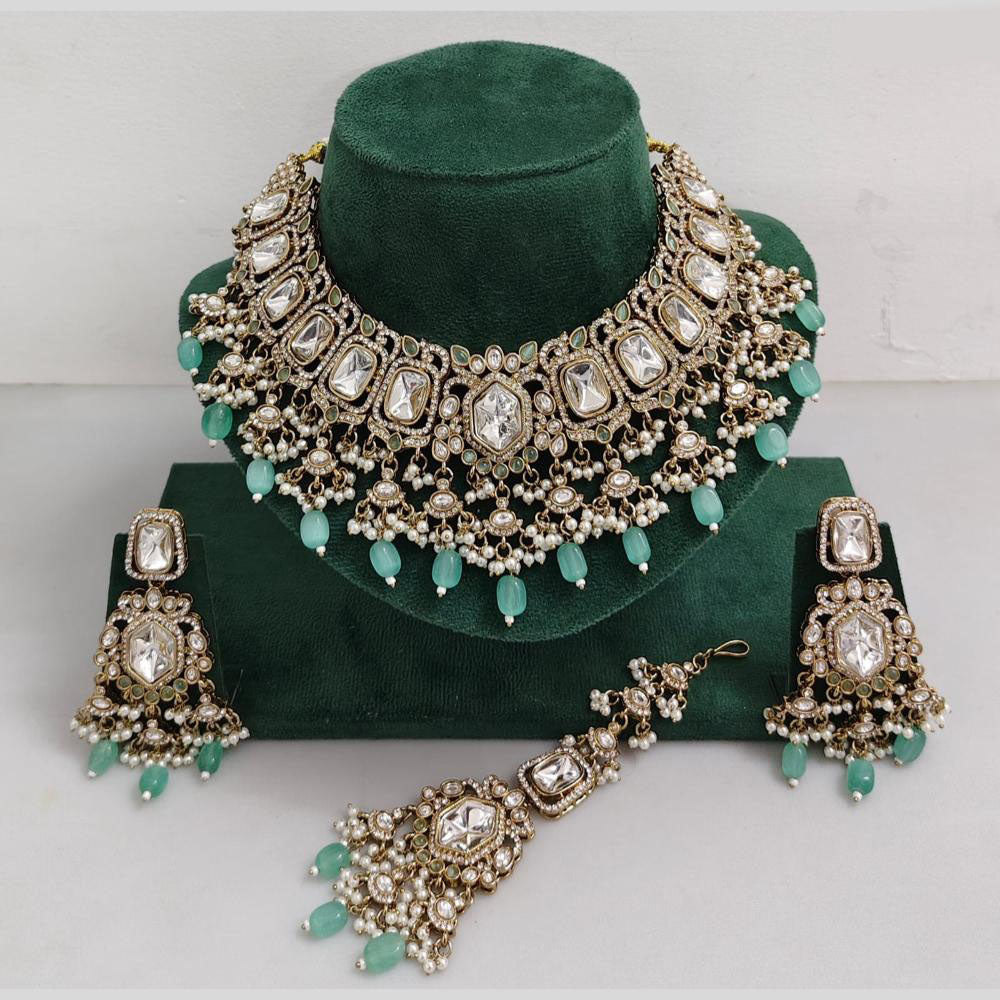 Rajwadi Collection Exclusive Kundan Pearl And Beads Ethnic Choker Necklace Set