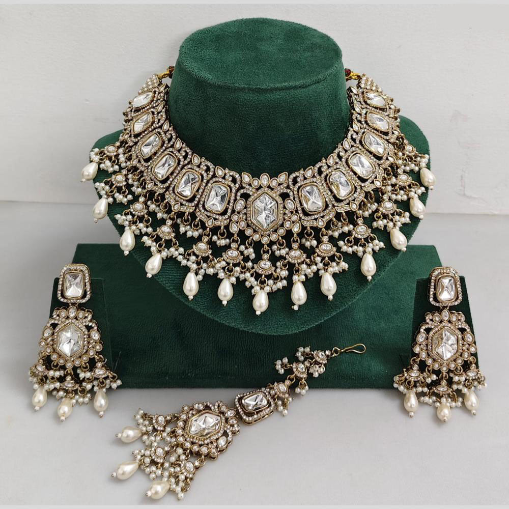 Rajwadi Collection Exclusive Kundan Pearl And Beads Ethnic Choker Necklace Set