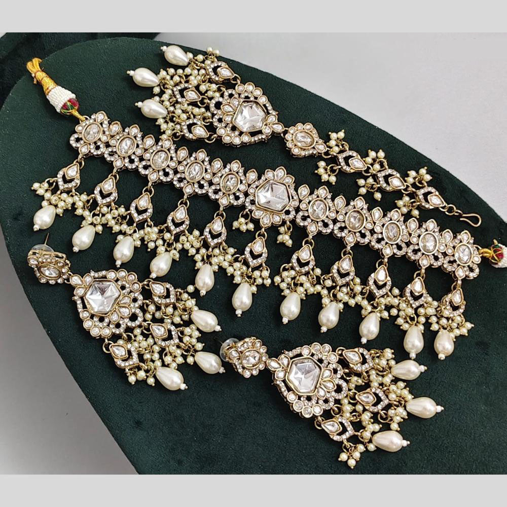Rajwadi Collection Exclusive Kundan Pearl And Beads Ethnic Choker Necklace Set