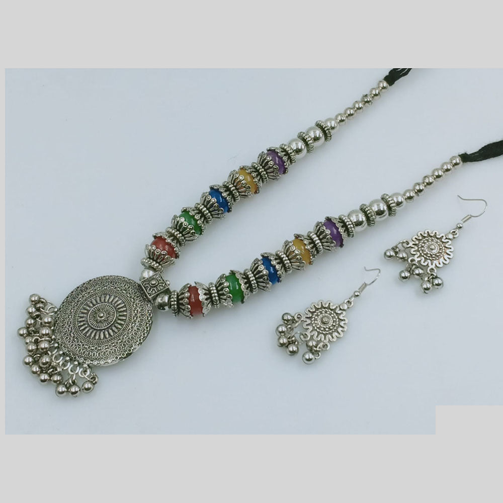 Rajwadi Collection Oxidised Finish Colorful Beads Necklace Set