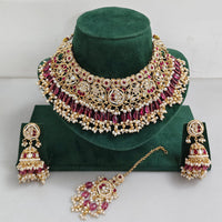 Rajwadi Collection Traditional Pota Stone Pearl And Beads Choker Necklace Set 