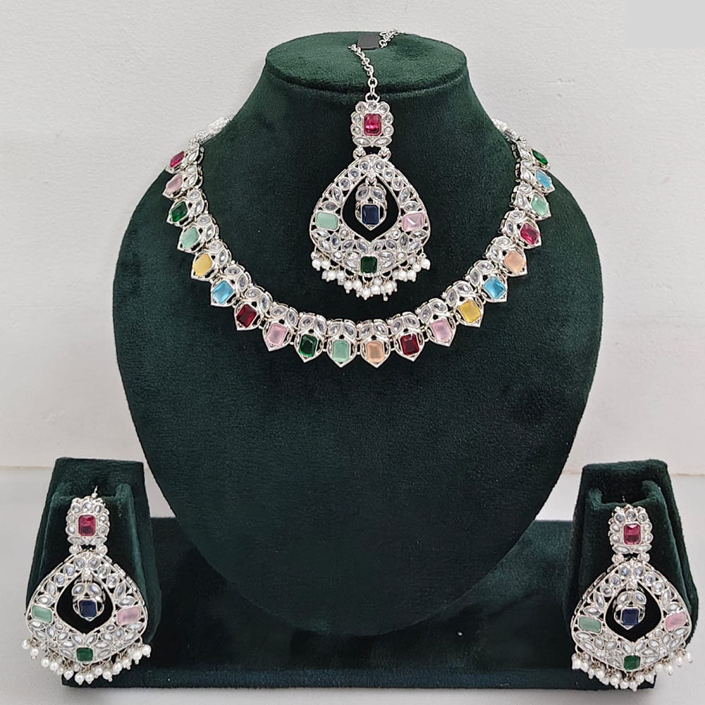 Rajwadi Collection Glamorous Crystal And Beads Necklace Set
