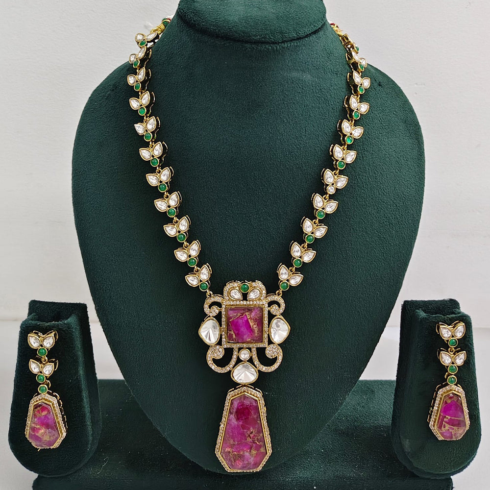 Rajwadi Collection Regal Polki Kundan Adorned With Druzy Crystal Stone Necklace Set