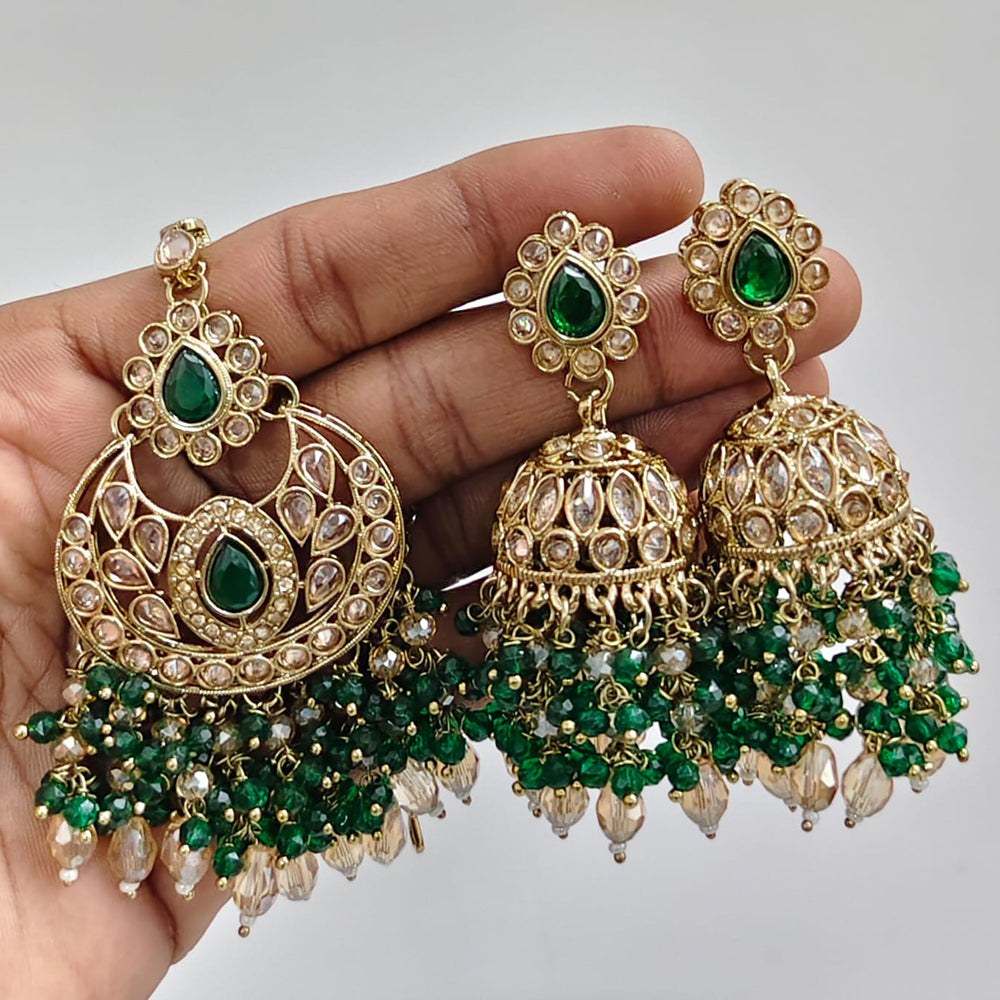 Rajwadi Collection Ethnic Crystal Stone And Pearls Jhumki Earrings
