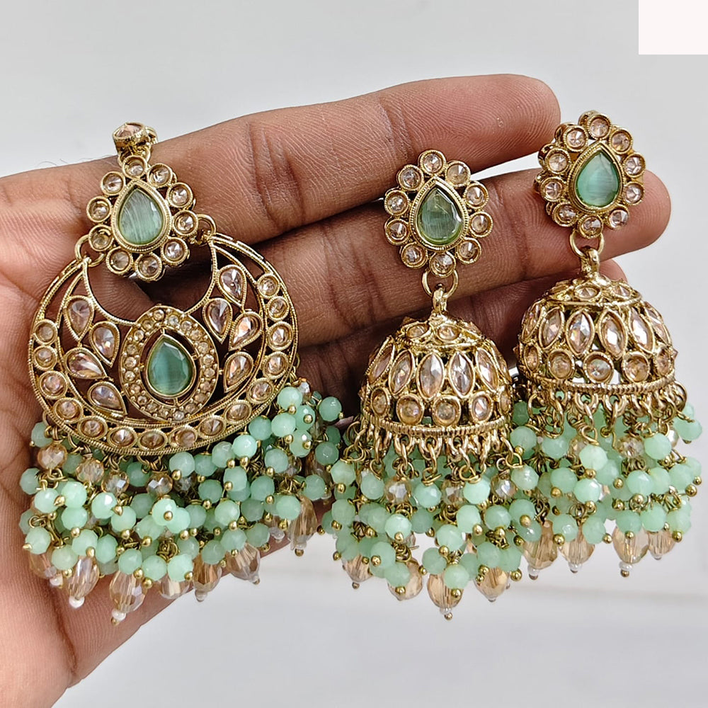 Rajwadi Collection Ethnic Crystal Stone And Pearls Jhumki Earrings