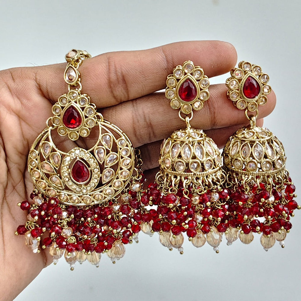 Rajwadi Collection Ethnic Crystal Stone And Pearls Jhumki Earrings
