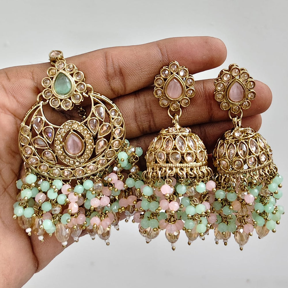 Rajwadi Collection Ethnic Crystal Stone And Pearls Jhumki Earrings