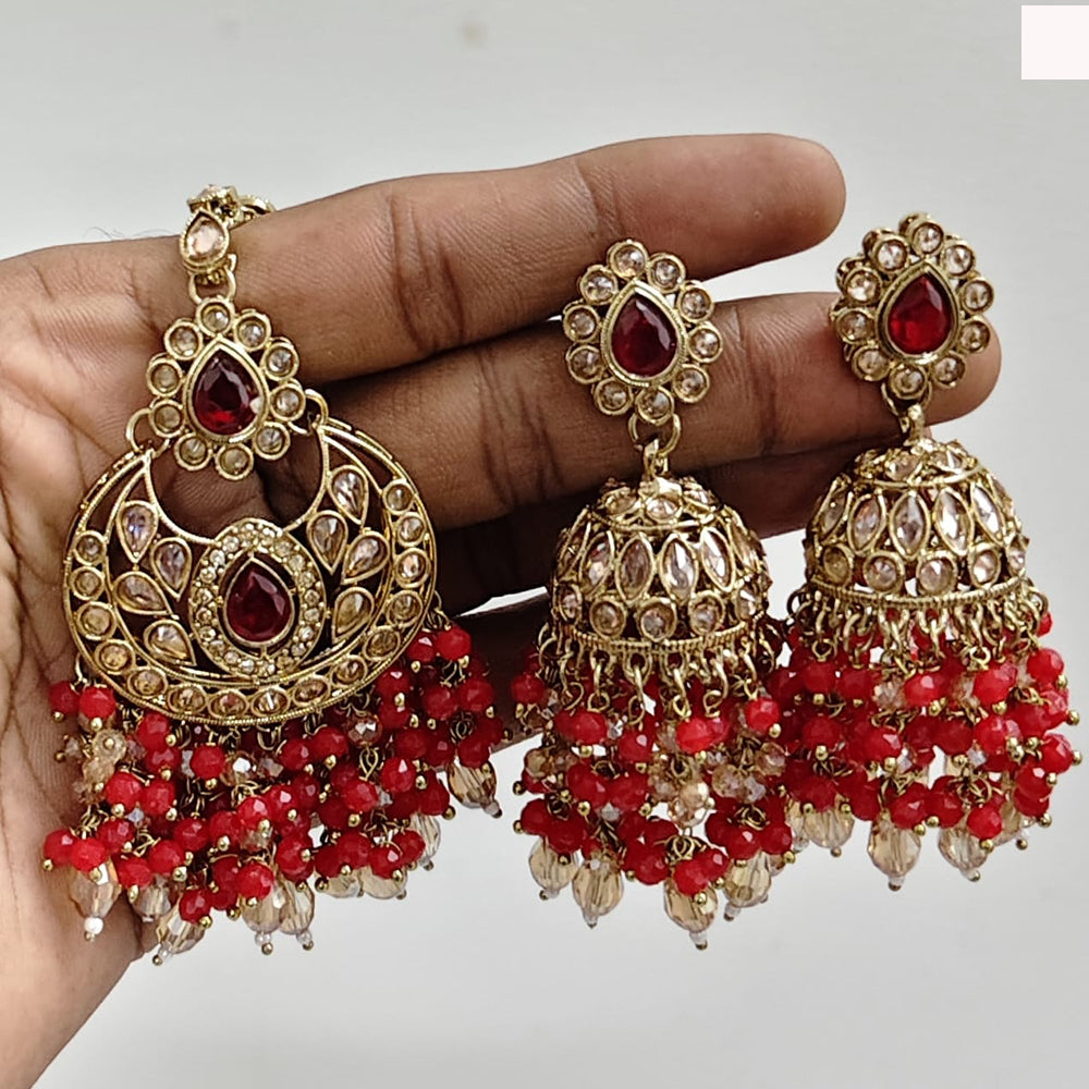 Rajwadi Collection Ethnic Crystal Stone And Pearls Jhumki Earrings