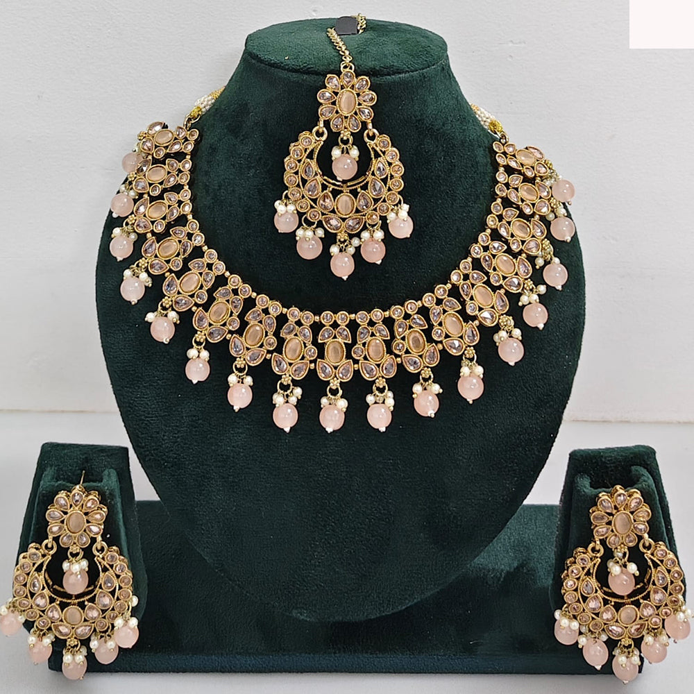 Rajwadi Collection sparkling Crystal Stone And Pearl Necklace Set