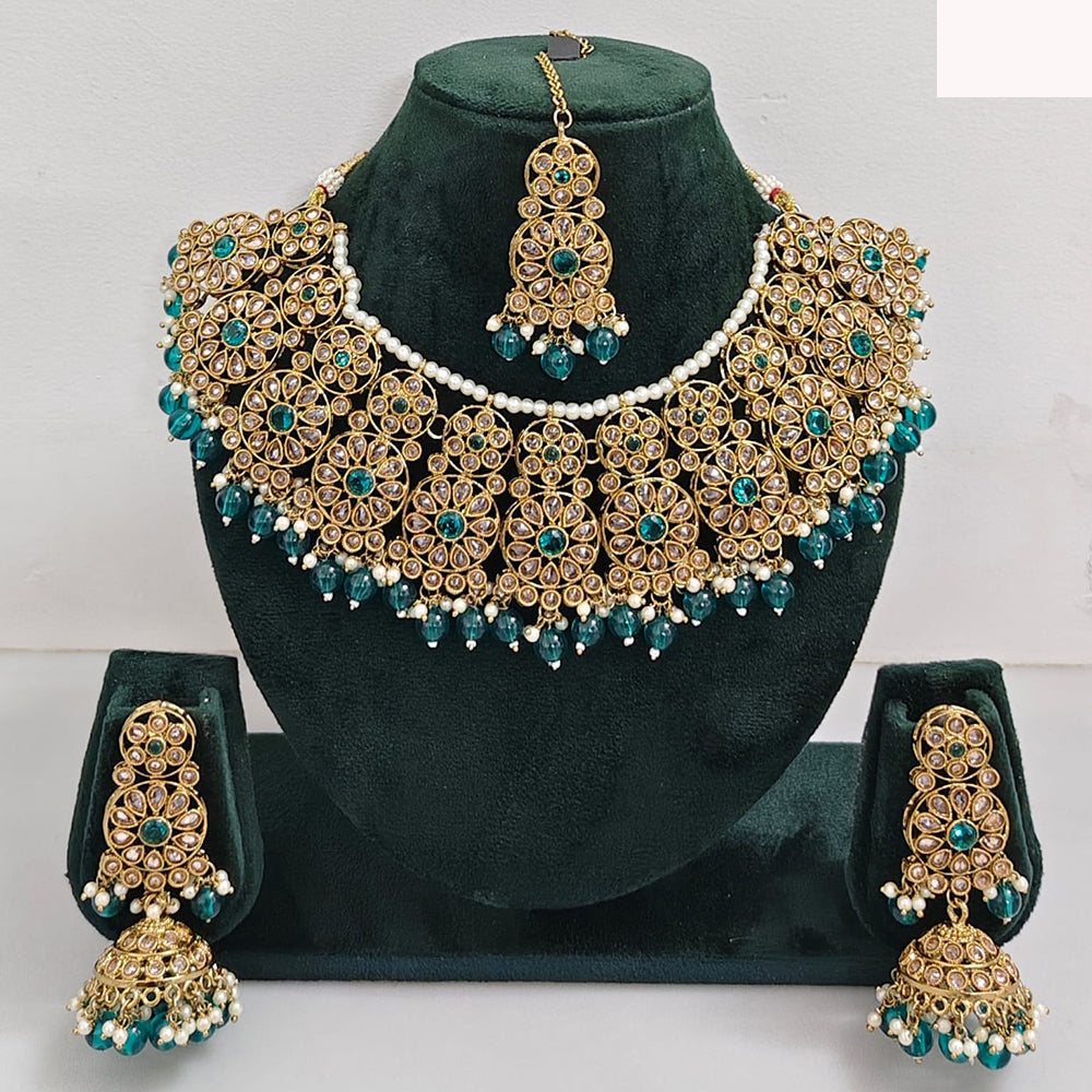 Rajwadi Collection sparkling Crystal Stone And Pearl Necklace Set