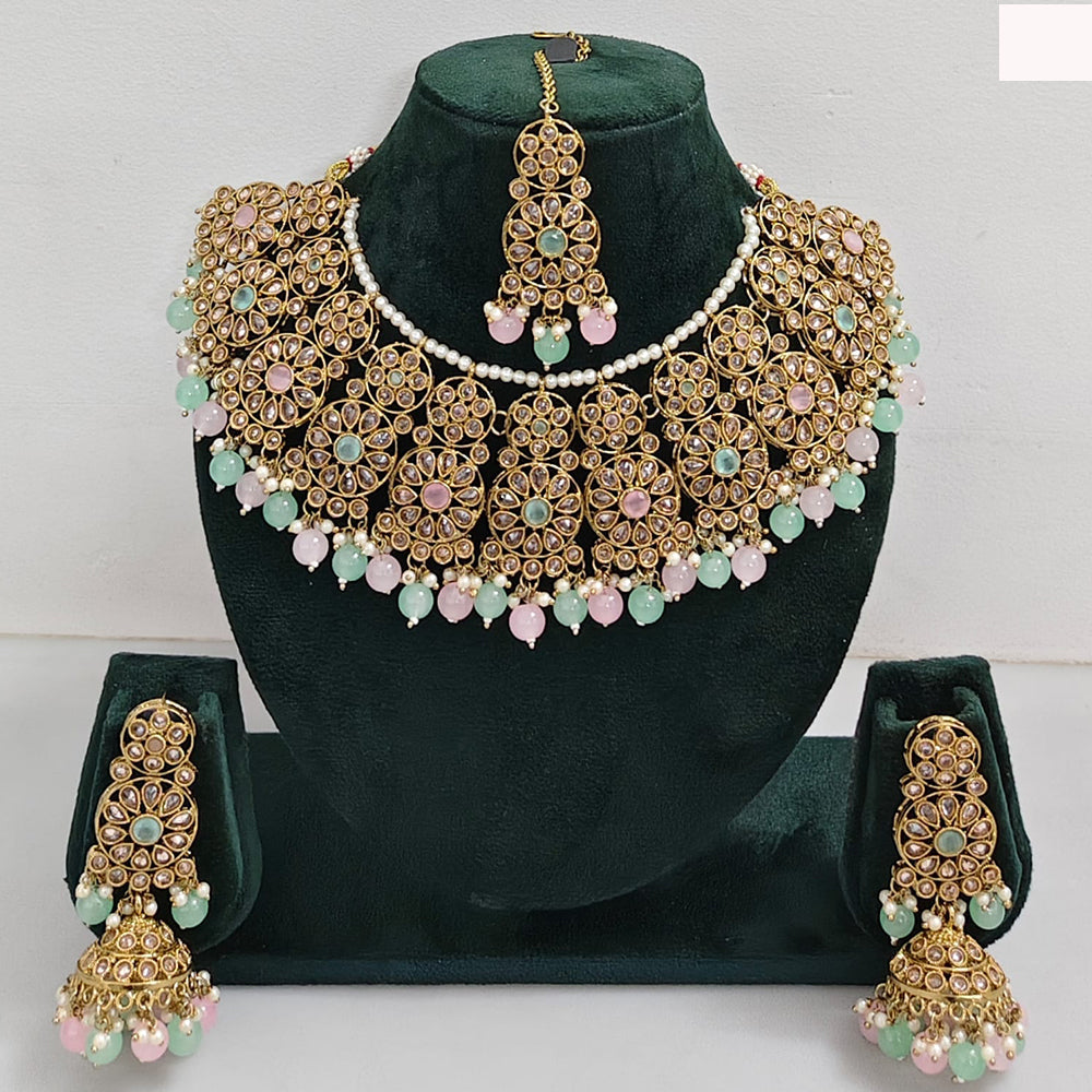 Rajwadi Collection sparkling Crystal Stone And Pearl Necklace Set