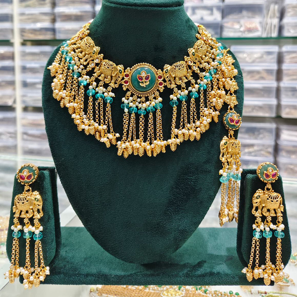 Rajwadi Collection Royal Pota Stone And Pearls Necklace Set