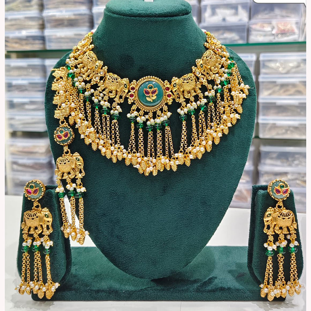 Rajwadi Collection Royal Pota Stone And Pearls Necklace Set