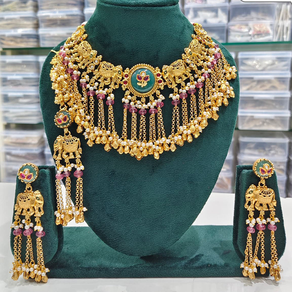 Rajwadi Collection Royal Pota Stone And Pearls Necklace Set