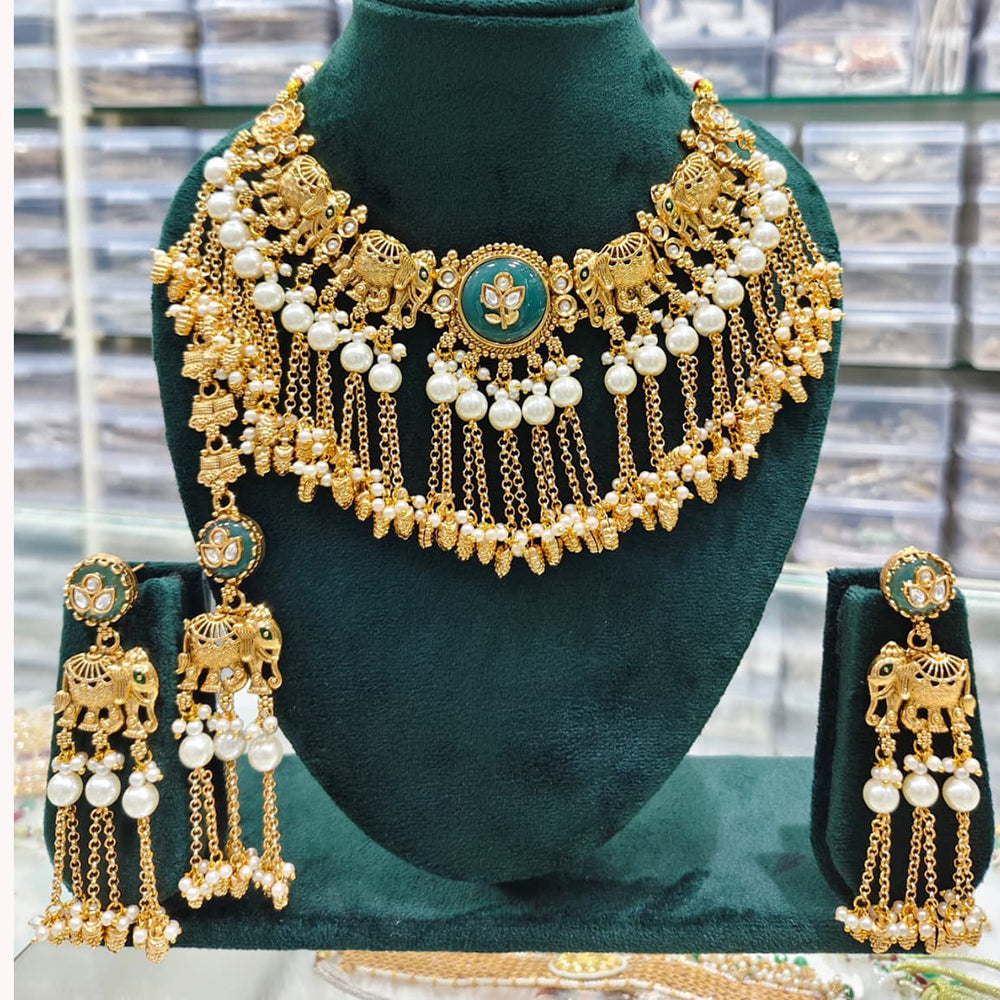 Rajwadi Collection Royal Pota Stone And Pearls Necklace Set