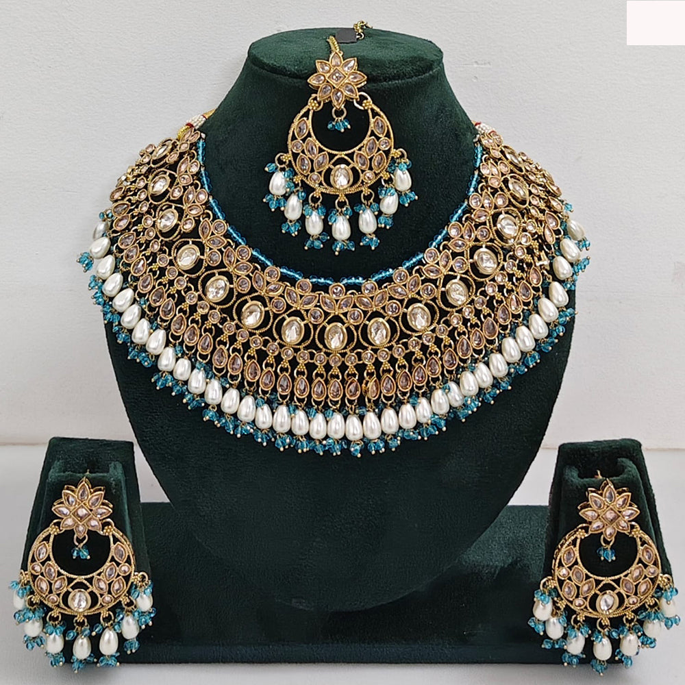 Rajwadi Collection sparkling Crystal Stone And Pearl Necklace Set