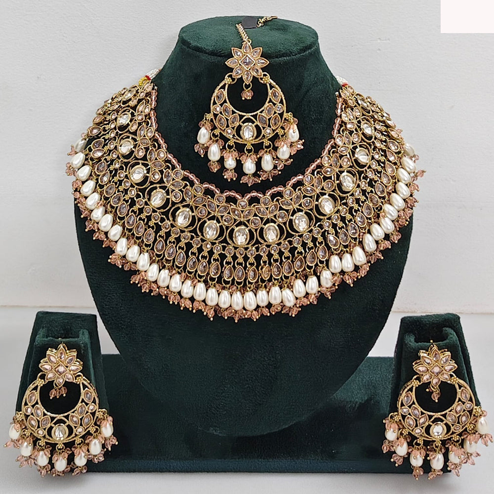 Rajwadi Collection sparkling Crystal Stone And Pearl Necklace Set