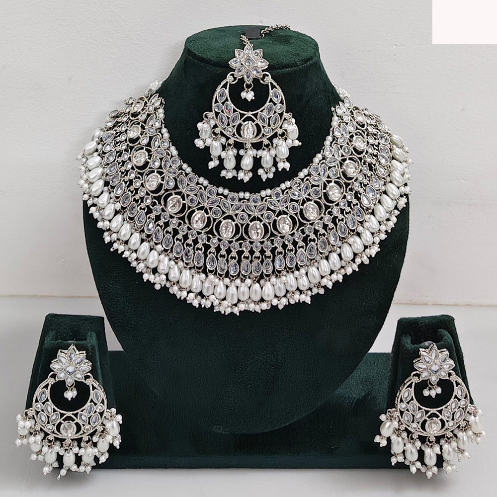 Rajwadi Collection sparkling Crystal Stone And Pearl Necklace Set