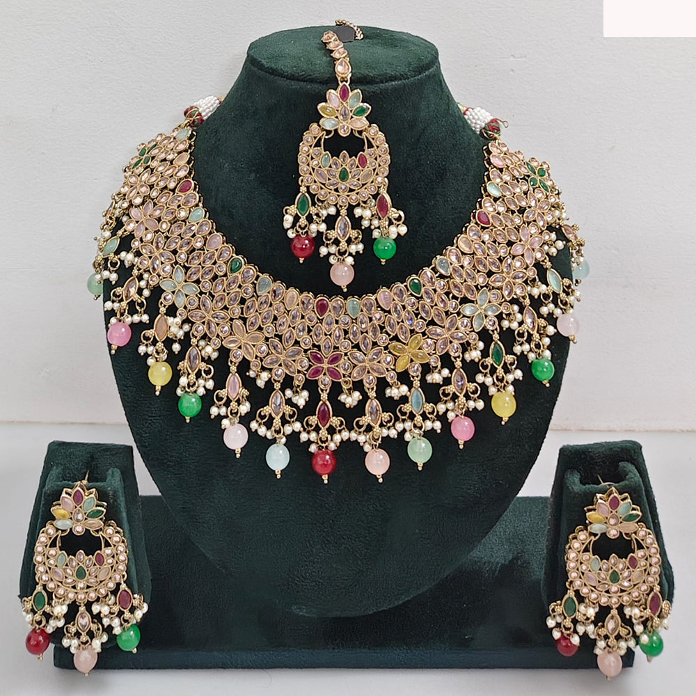 Rajwadi Collection sparkling Crystal Stone And Pearl Necklace Set