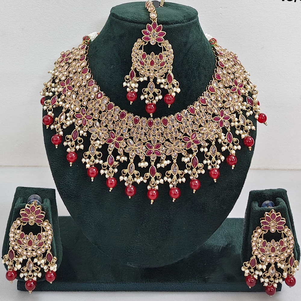 Rajwadi Collection sparkling Crystal Stone And Pearl Necklace Set