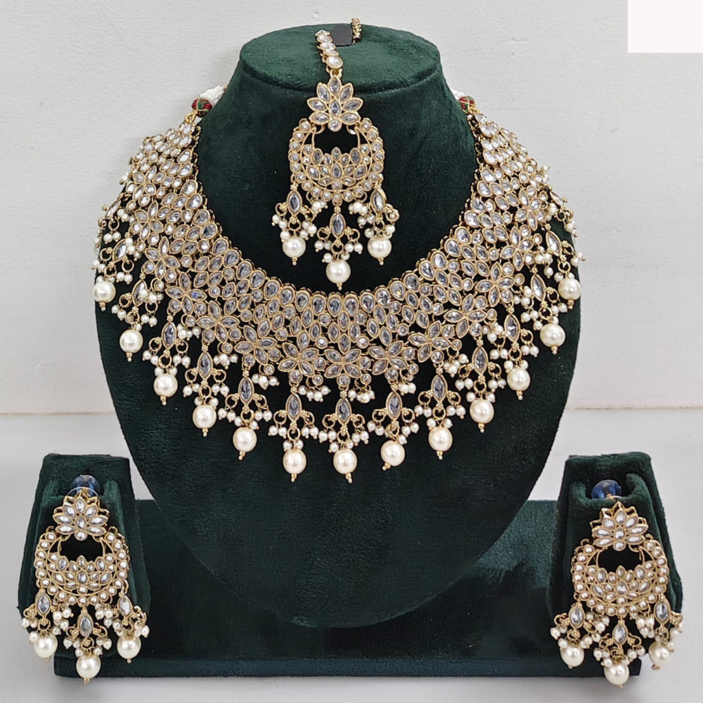 Rajwadi Collection sparkling Crystal Stone And Pearl Necklace Set