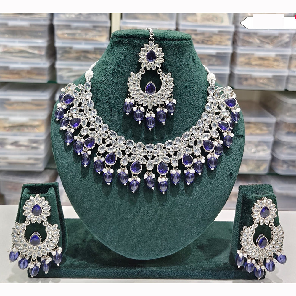 Rajwadi Collection Spark Elegance Crystal Stone And Pearl Necklace Set