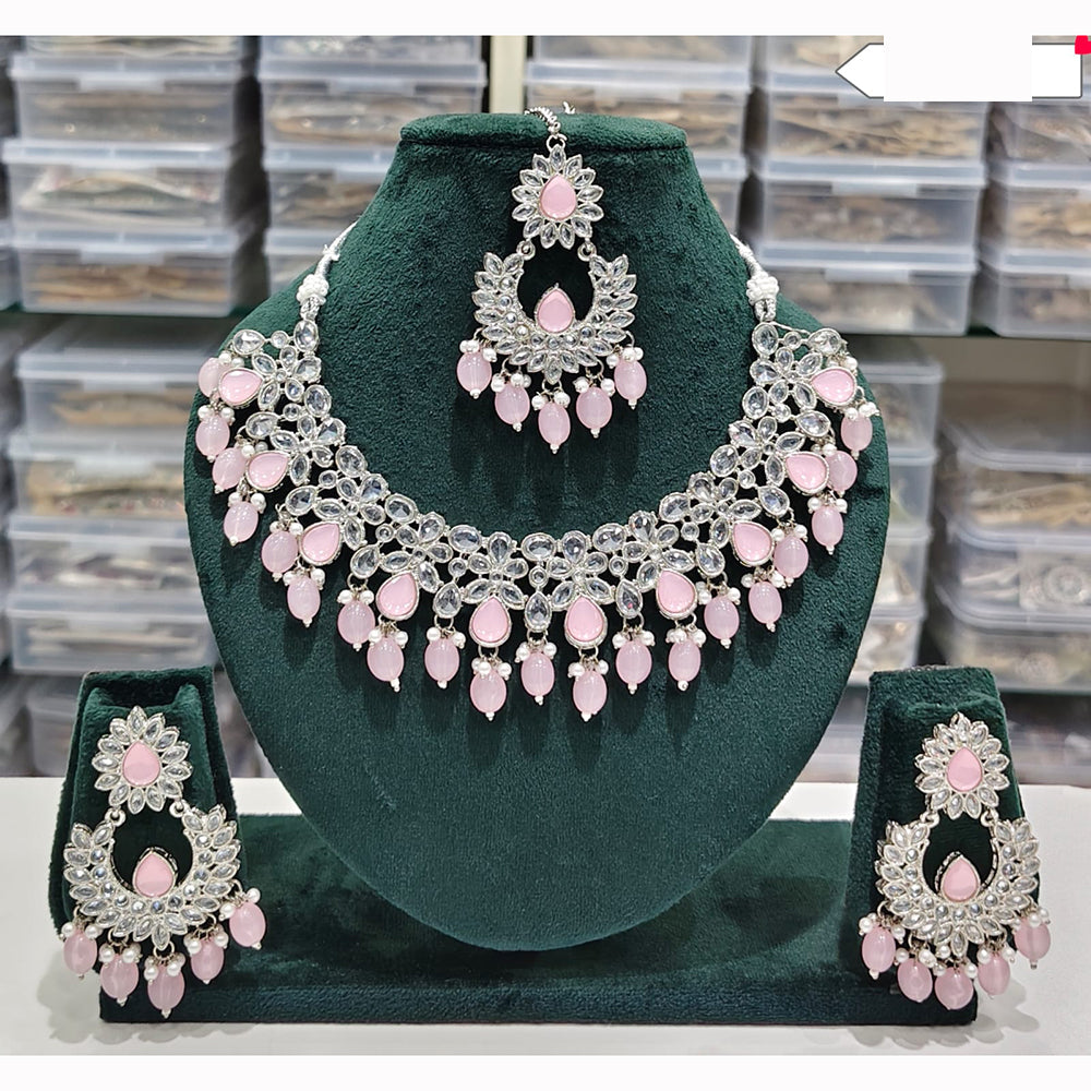 Rajwadi Collection Spark Elegance Crystal Stone And Pearl Necklace Set