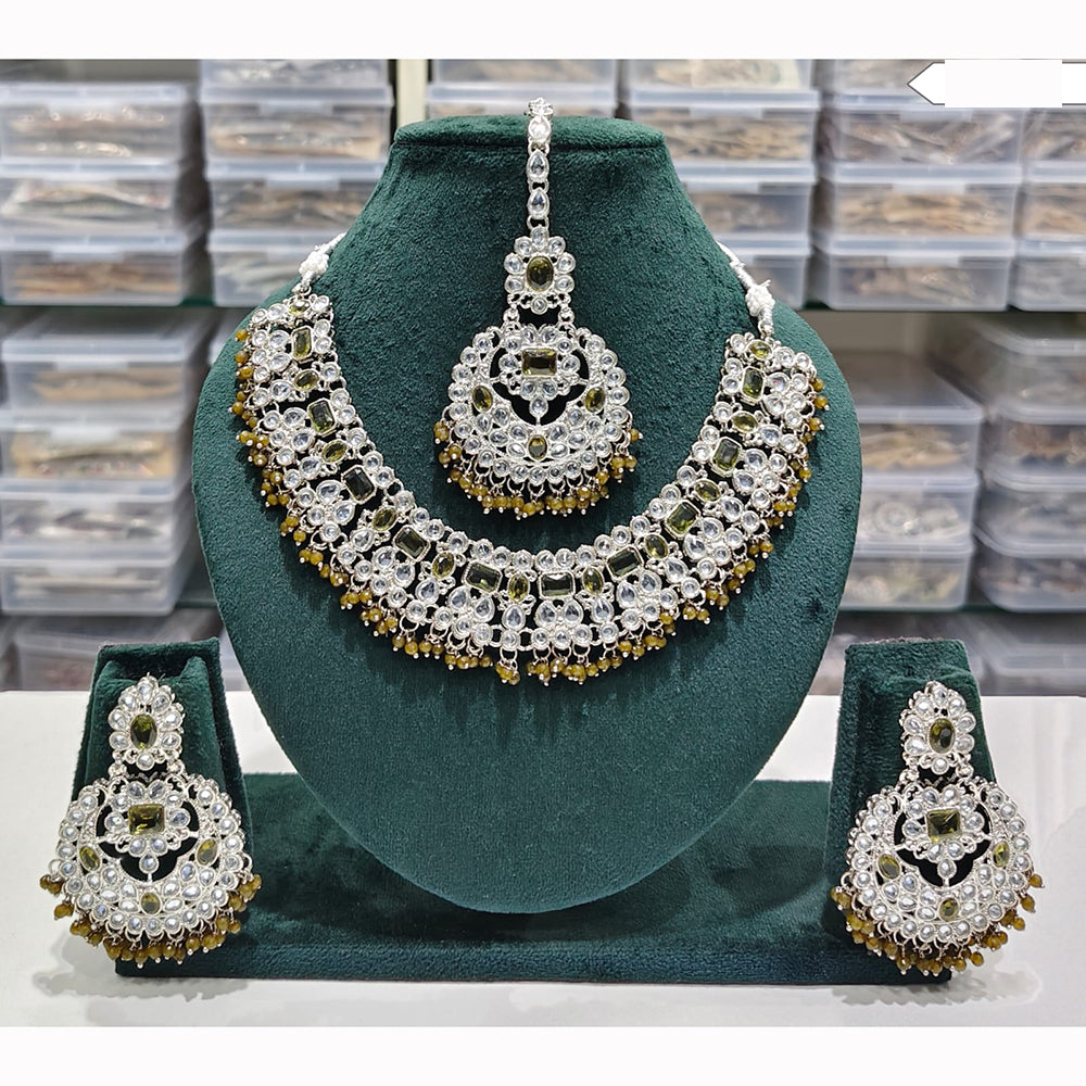 Rajwadi Collection Spark Elegance Crystal Stone And Pearl Necklace Set