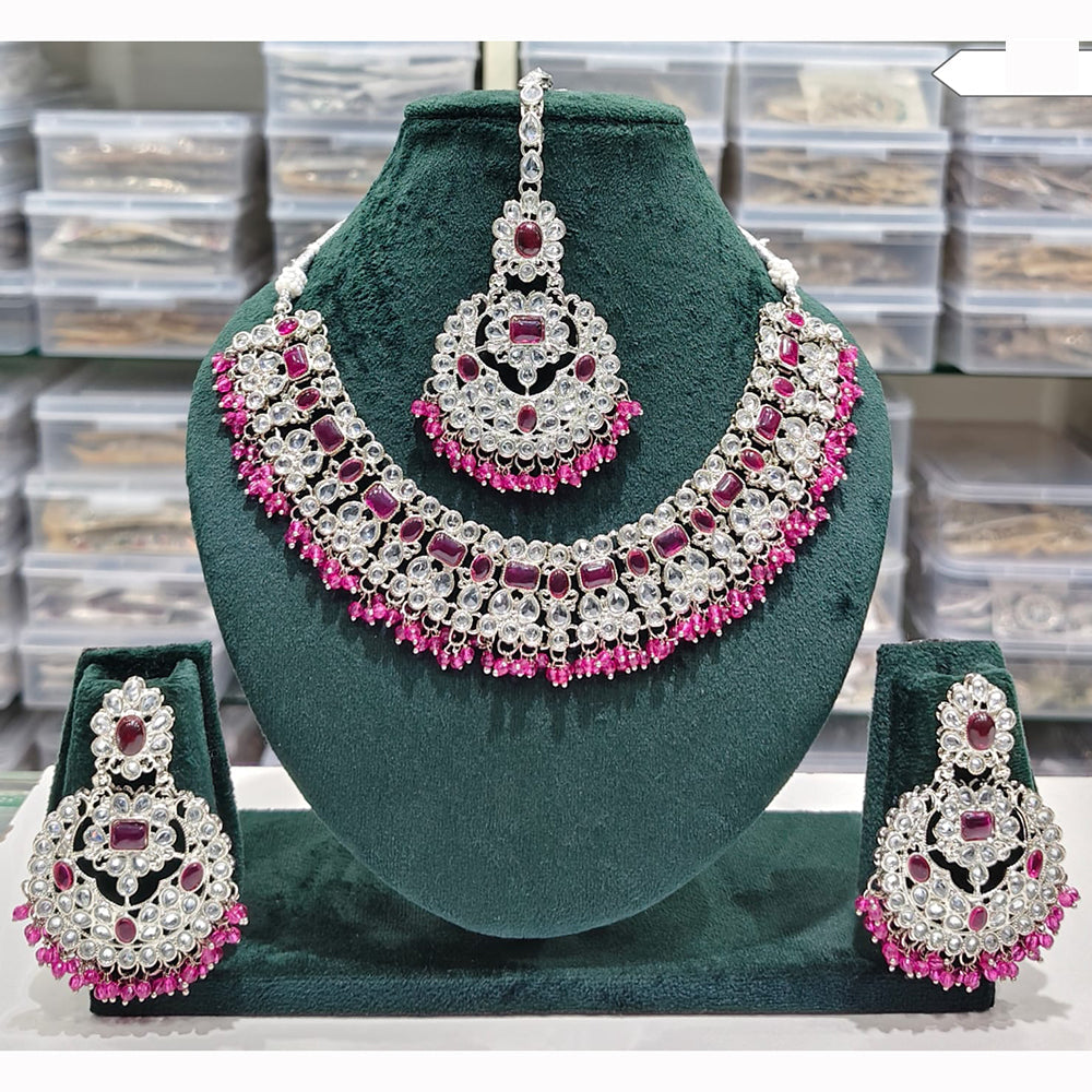 Rajwadi Collection Spark Elegance Crystal Stone And Pearl Necklace Set