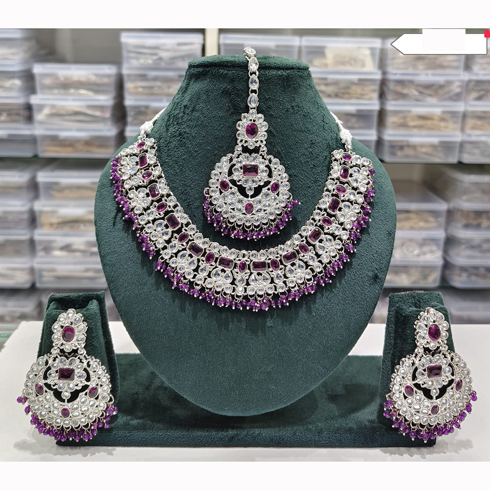 Rajwadi Collection Spark Elegance Crystal Stone And Pearl Necklace Set