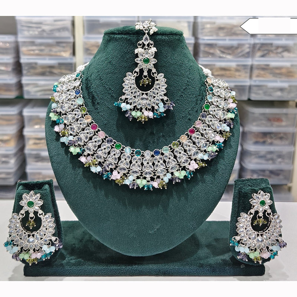 Rajwadi Collection Spark Elegance Crystal Stone And Pearl Necklace Set