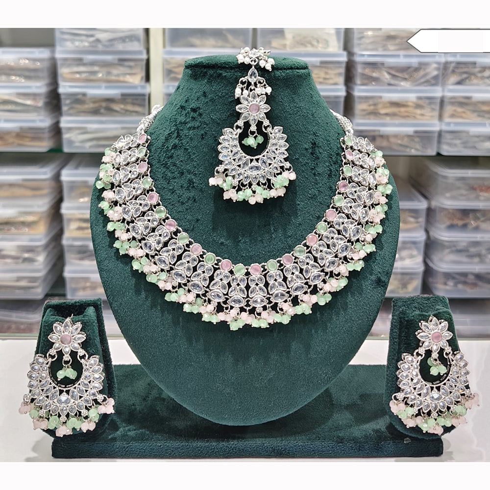 Rajwadi Collection Spark Elegance Crystal Stone And Pearl Necklace Set