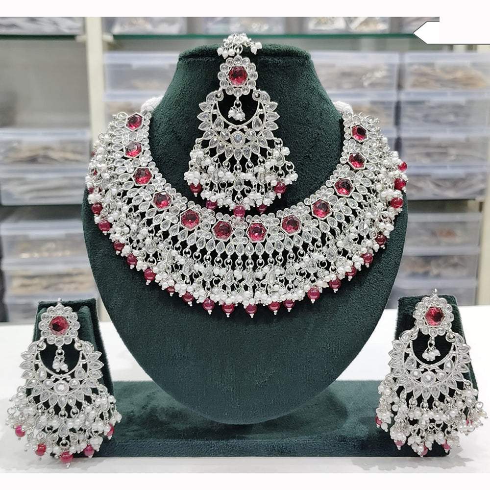 Rajwadi Collection Spark Elegance Crystal Stone And Pearl Necklace Set