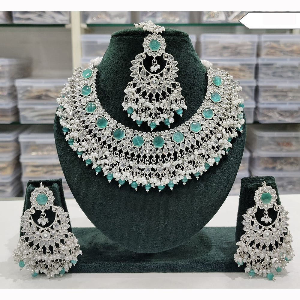 Rajwadi Collection Spark Elegance Crystal Stone And Pearl Necklace Set