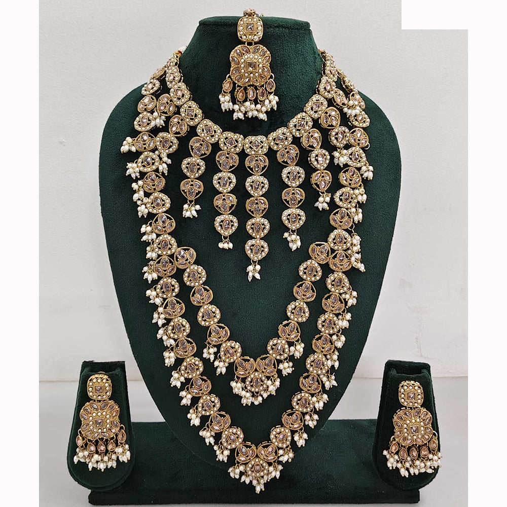 Rajwadi Collection Spark Elegance Crystal Stone And Pearl Necklace Set