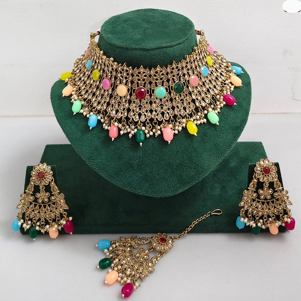 Rajwadi Collection Royal Heritage Crystal Stone And Pearl Necklace Set