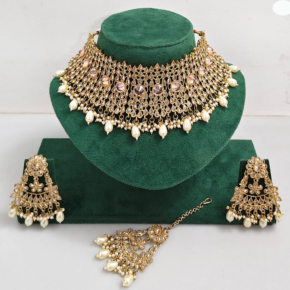 Rajwadi Collection Royal Heritage Crystal Stone And Pearl Necklace Set