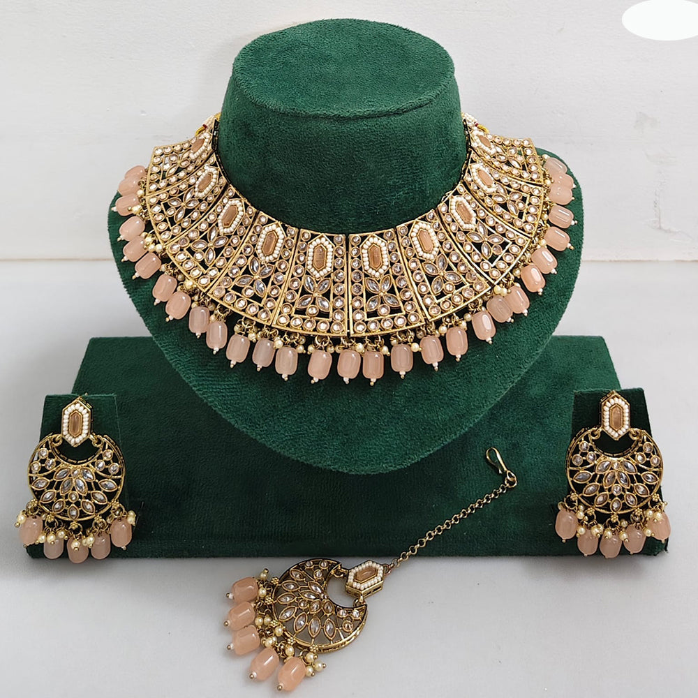 Rajwadi Collection Royal Heritage Crystal Stone And Pearl Necklace Set