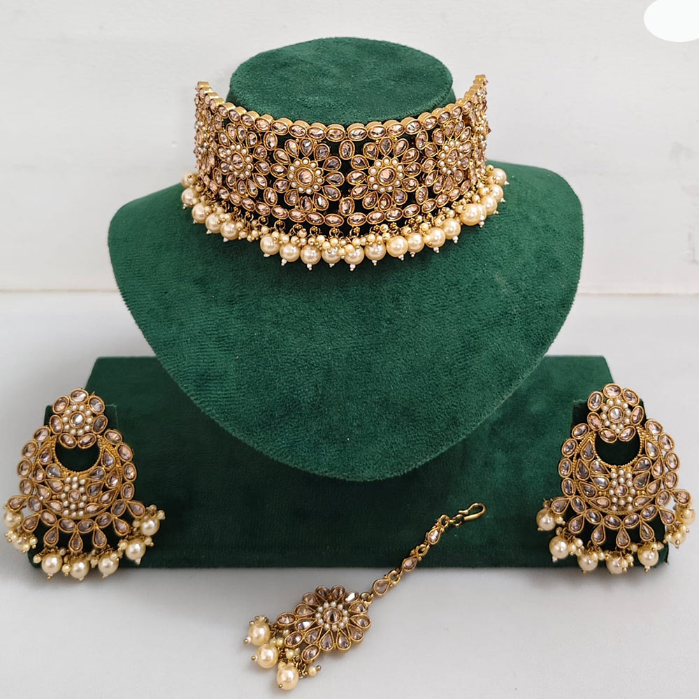 Rajwadi Collection Royal Heritage Crystal Stone And Pearl Necklace Set