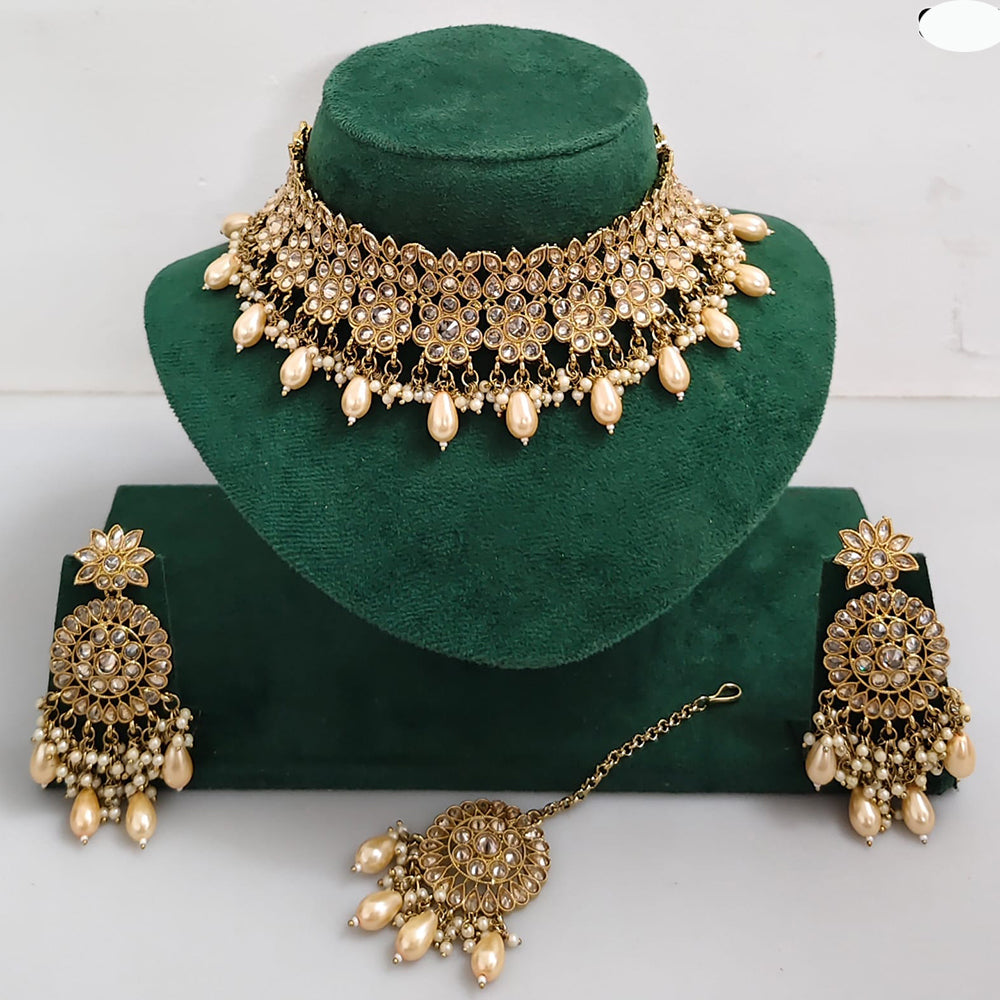 Rajwadi Collection Royal Heritage Crystal Stone And Pearl Necklace Set