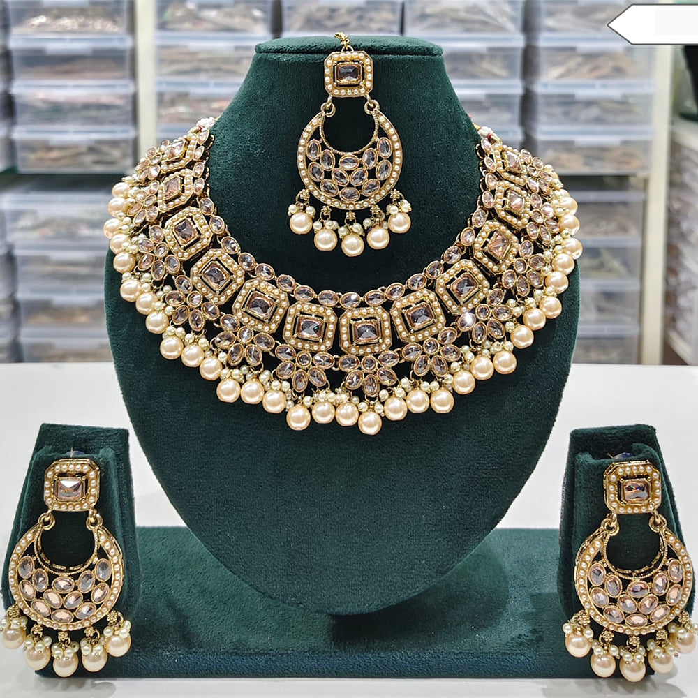 Rajwadi Collection Timeless Grace Crystal Stone And Pearl Necklace Set