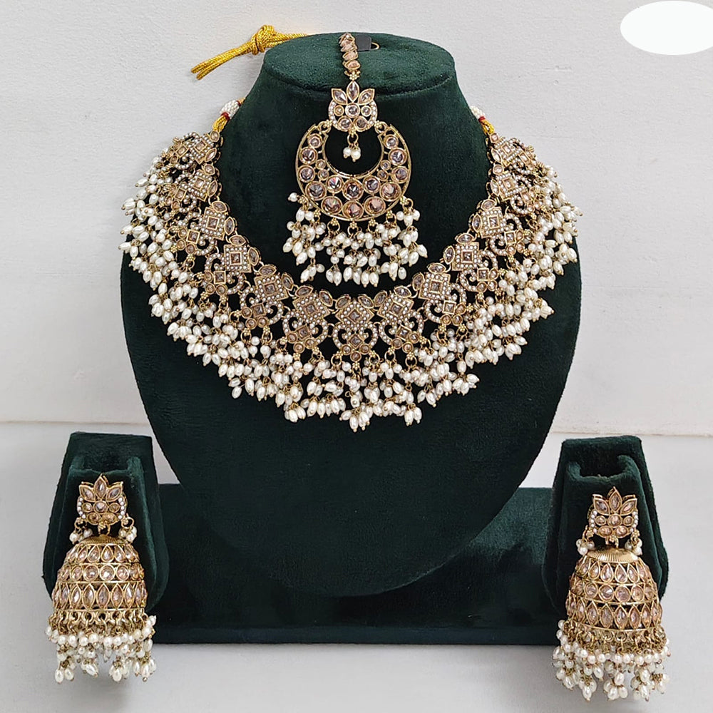 Rajwadi Collection Timeless Grace Crystal Stone And Pearl Necklace Set