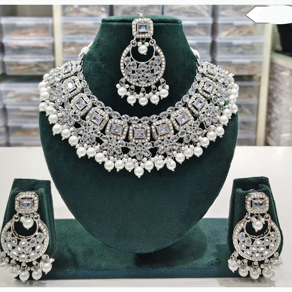 Rajwadi Collection Timeless Grace Crystal Stone And Pearl Necklace Set