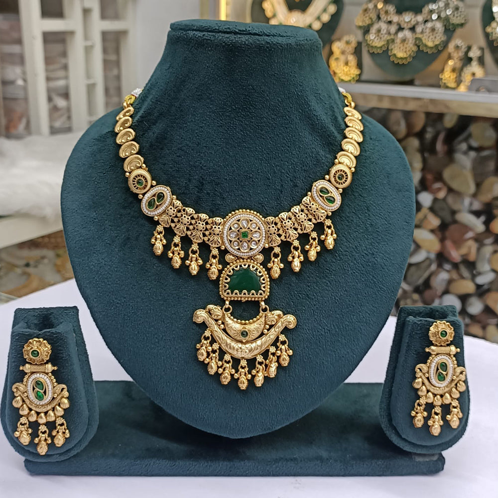 Rajwadi Collection Royal Elegance Pota Stone And Pearls Necklace Set