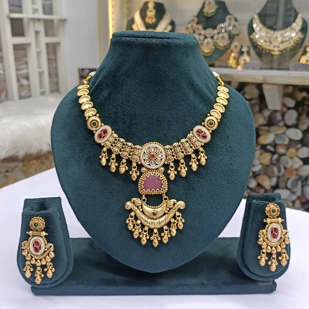 Rajwadi Collection Royal Elegance Pota Stone And Pearls Necklace Set
