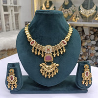 Rajwadi Collection Royal Elegance Pota Stone And Pearls Necklace Set