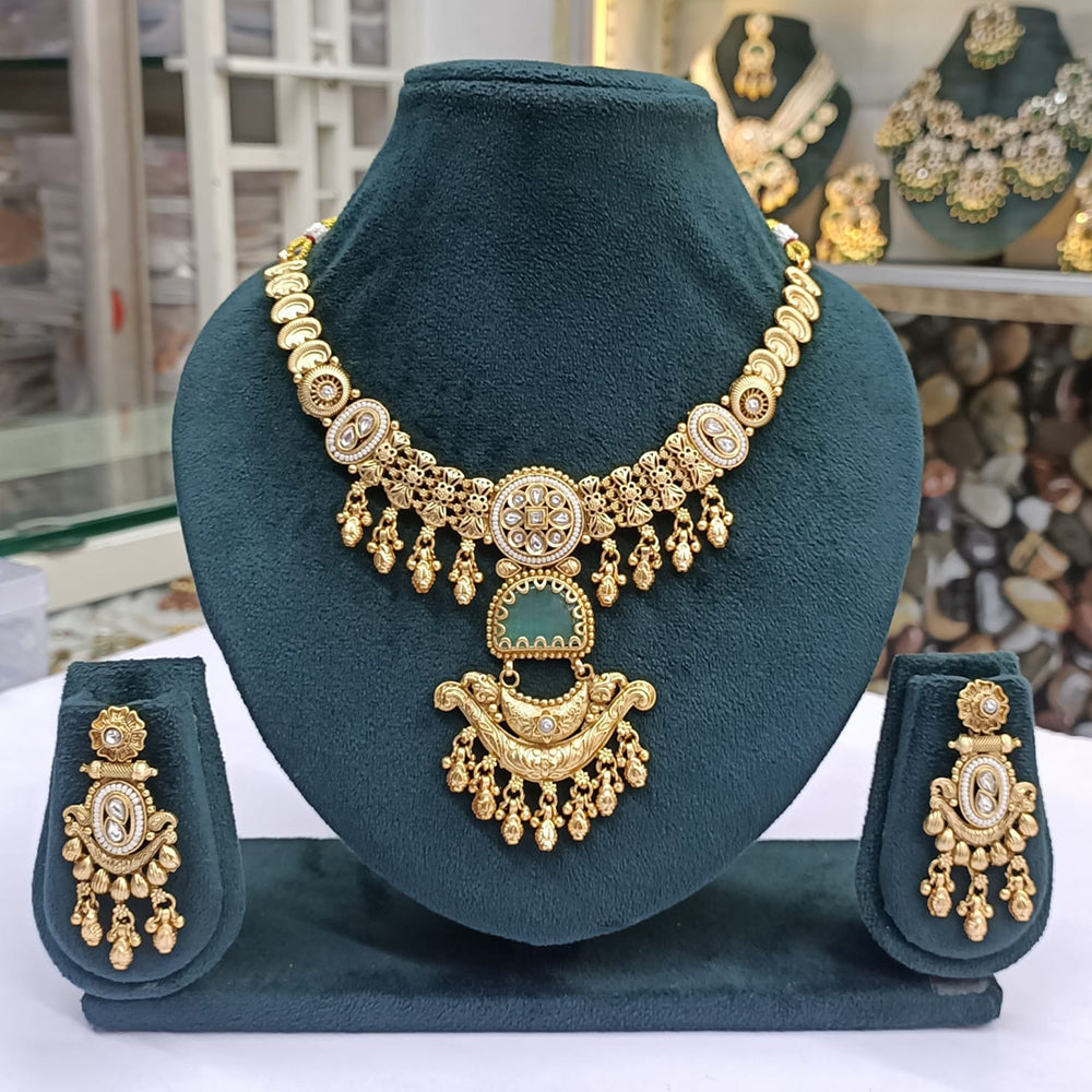 Rajwadi Collection Royal Elegance Pota Stone And Pearls Necklace Set