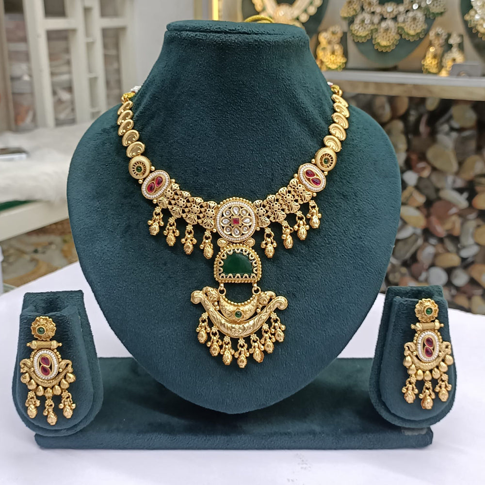 Rajwadi Collection Royal Elegance Pota Stone And Pearls Necklace Set